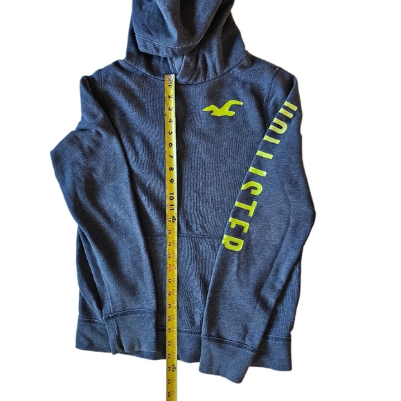 Hollister Blue Hoodie with Neon Lime Green Logo Womens Medium - Picture 7 of 9